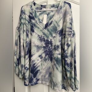 Tie-Dye V-Neck Waffle Top